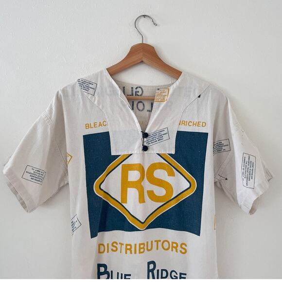 Vtg 50's Flour Feed Sack Tunic Top Soft Cotton Sz S Handmade Rare Boho Hippie - Picture 3 of 8